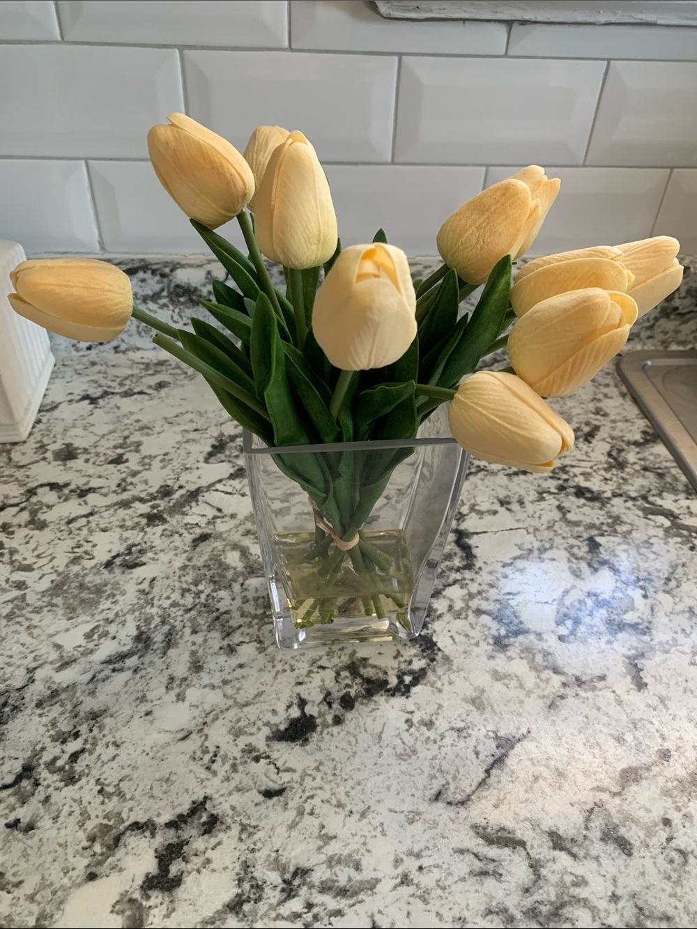 Elegant Cream Tulip Bouquet in Clear Vase - Home Accents